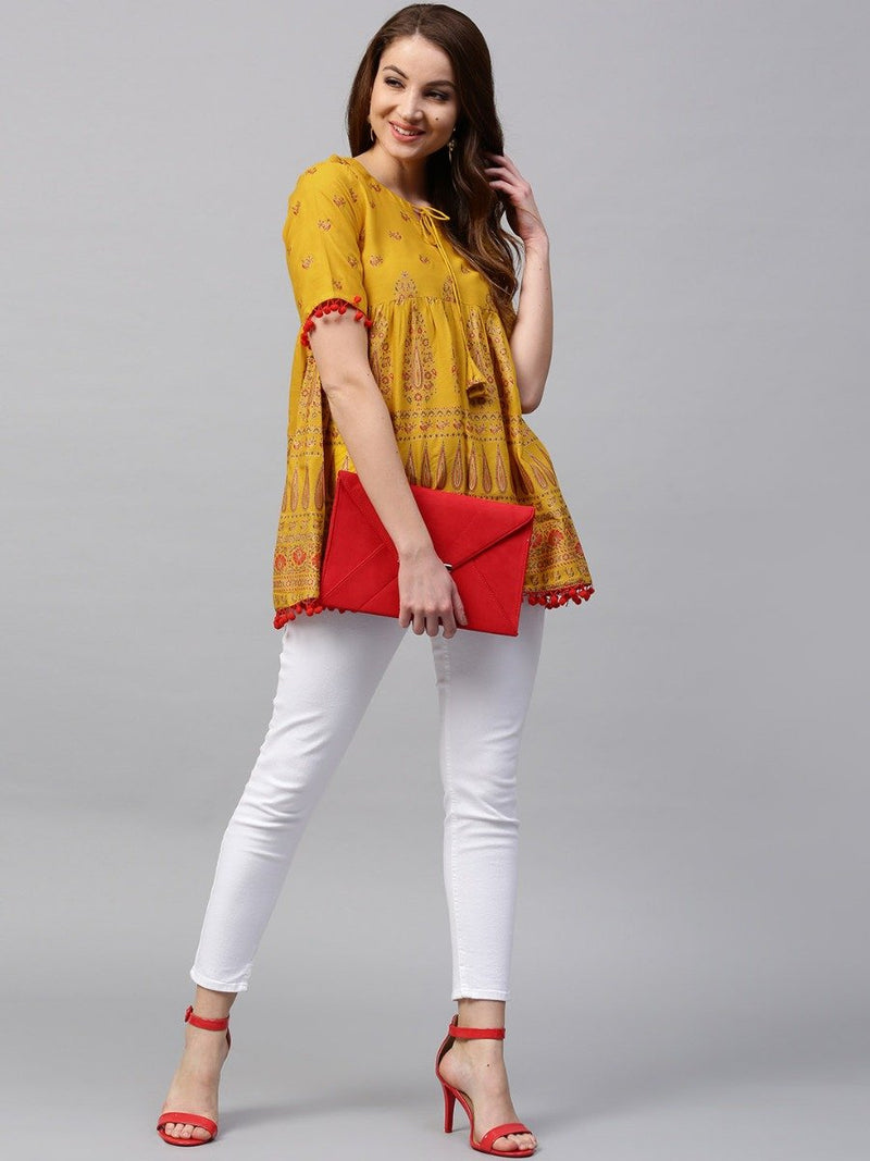 Buy Yellow Cotton Printed Kurti Online – Gerua