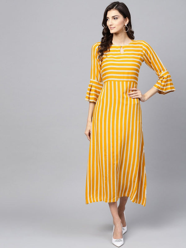 Yellow Striped Rayon Aline Maxi Dress