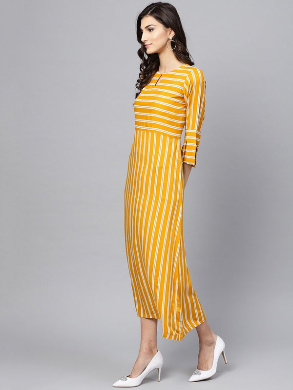 Yellow Striped Rayon Aline Maxi Dress