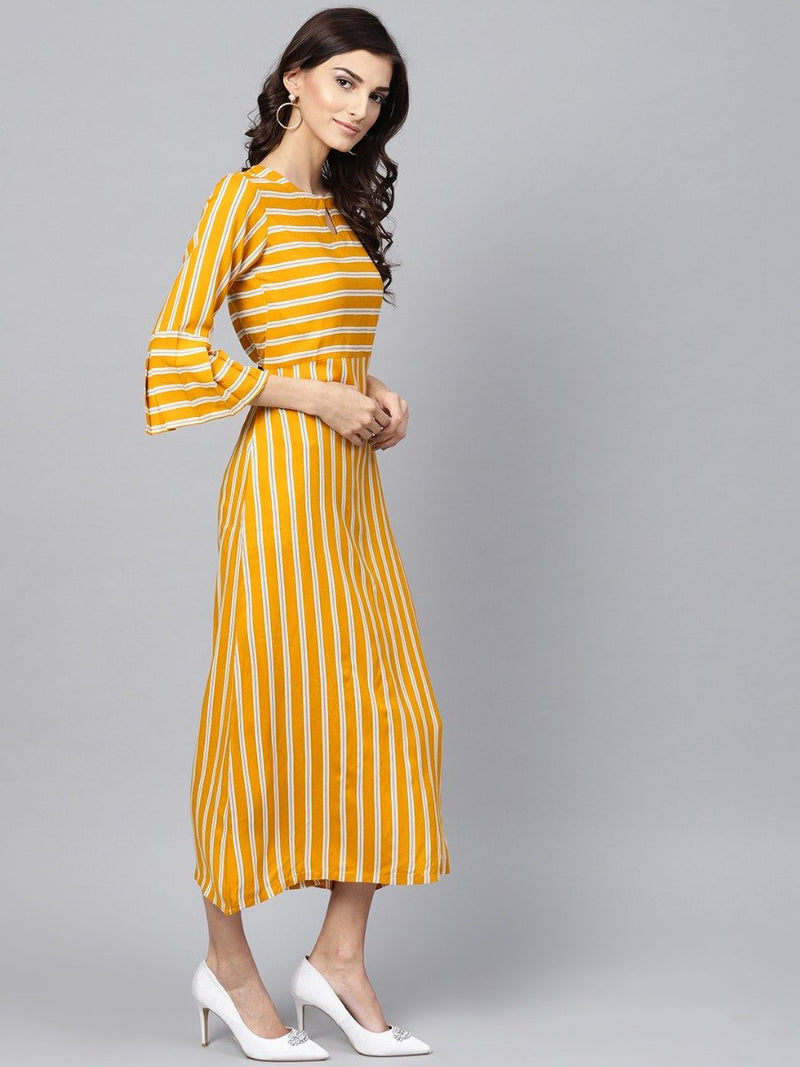 Yellow Striped Rayon Aline Maxi Dress