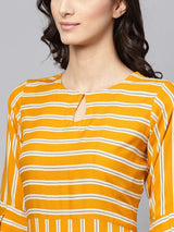 Yellow Striped Rayon Aline Maxi Dress