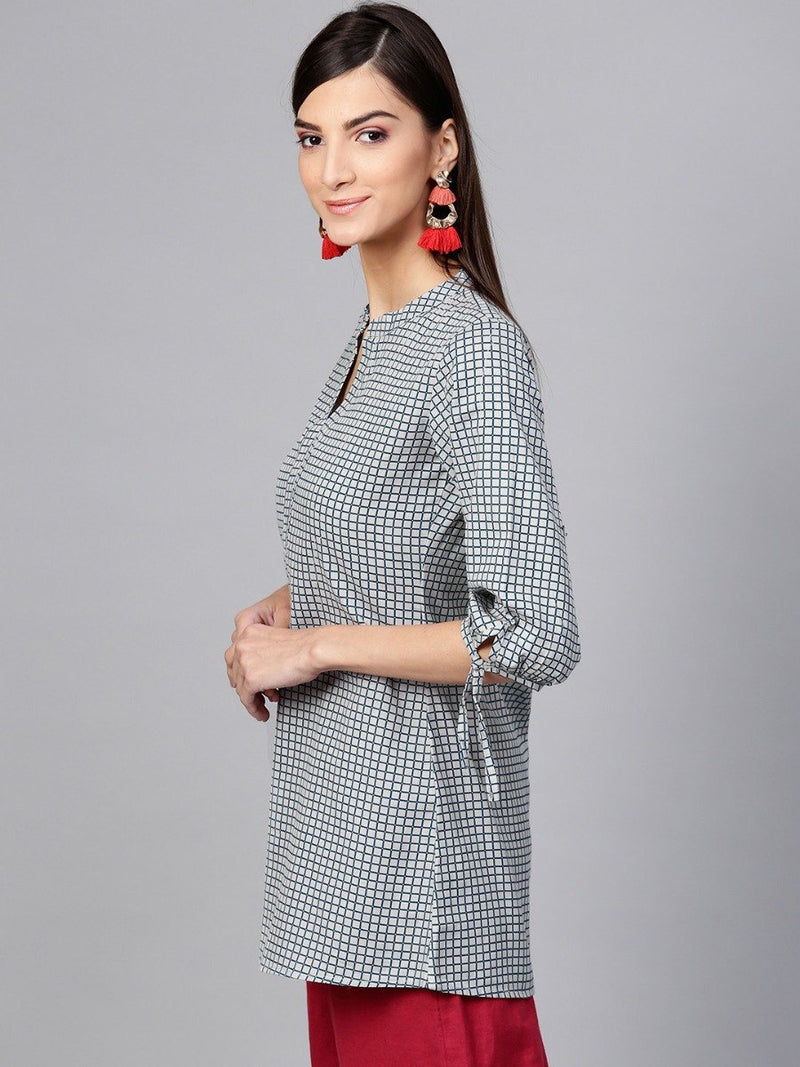 Grey Cotton Printed Aline Kurti