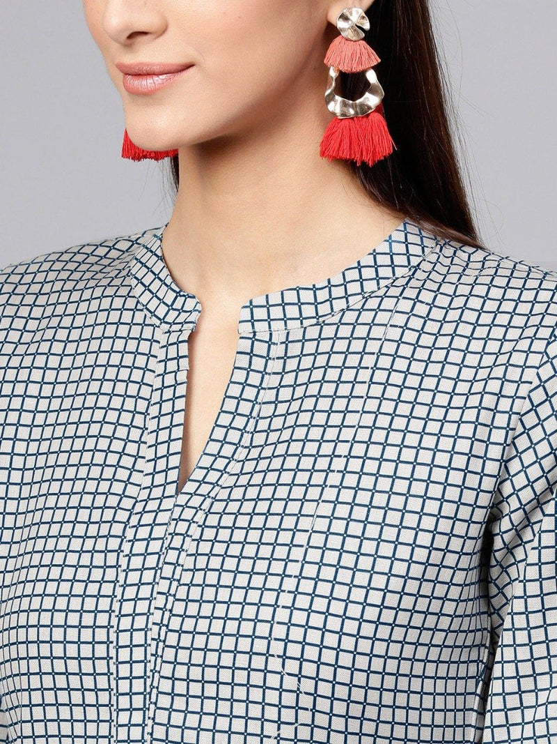Grey Cotton Printed Aline Kurti
