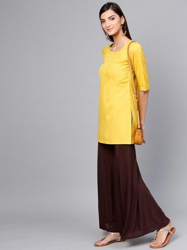 Yellow Rayon Solid Aline Kurti