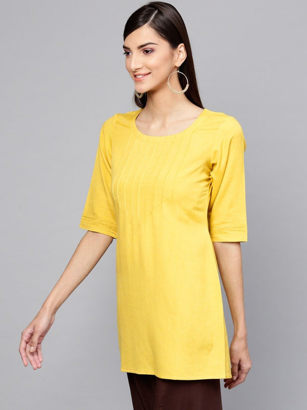 Yellow Rayon Solid Aline Kurti