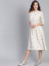 White Cotton Printed Fit And Flared Maxi Dress
