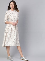 White Cotton Printed Fit And Flared Maxi Dress