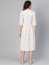 White Cotton Printed Fit And Flared Maxi Dress
