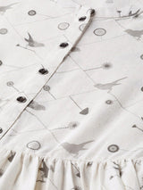White Cotton Printed Fit And Flared Maxi Dress