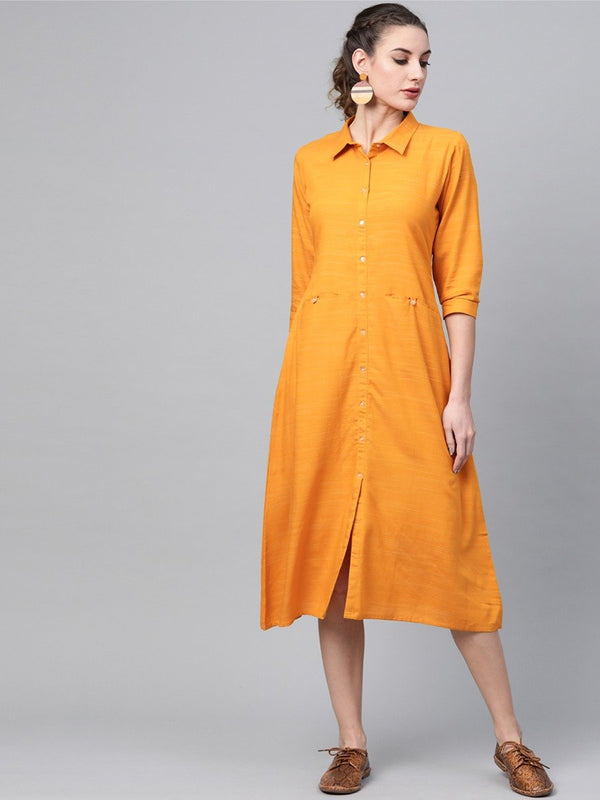 Yellow Rayon Solid Maxi Dress
