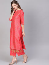 Pink Chanderi Block Printed Kurta With Chanderi Pocket Palazzo
