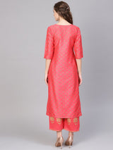Pink Chanderi Block Printed Kurta With Chanderi Pocket Palazzo