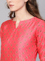 Pink Chanderi Block Printed Kurta With Chanderi Pocket Palazzo