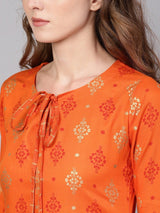 Orange Rayon Block Printed Kurta With Orange Block Printed Trouser