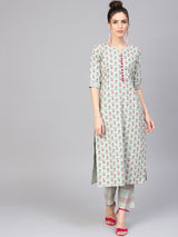 Green Cotton Printed Straight Kurta With Green Checkered Trouser