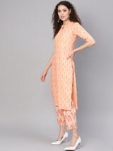 Orange Cotton Printed Straight Kurta With Orange Cotton Printed Trouser With Both Side Pocket