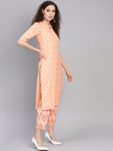 Orange Cotton Printed Straight Kurta With Orange Cotton Printed Trouser With Both Side Pocket