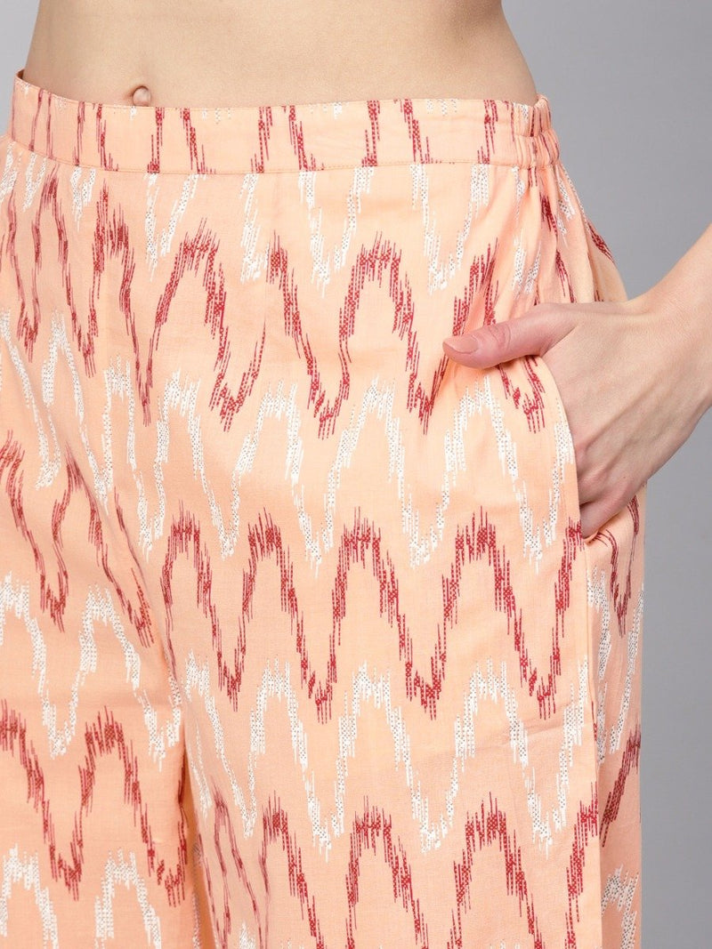 Orange Cotton Printed Straight Kurta With Orange Cotton Printed Trouser With Both Side Pocket