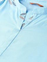 Blue Rayon Block Printed Straight Kurta With Palazzo