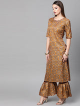 Multi Chanderi Printed Straight Kurta With Frill Palazzo