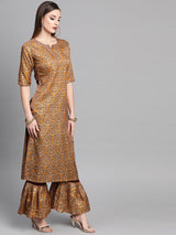 Multi Chanderi Printed Straight Kurta With Frill Palazzo