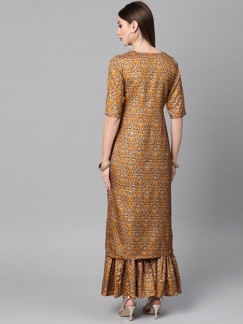 Multi Chanderi Printed Straight Kurta With Frill Palazzo