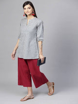 Grey Cotton Printed Aline Kurti