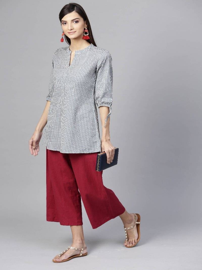 Grey Cotton Printed Aline Kurti