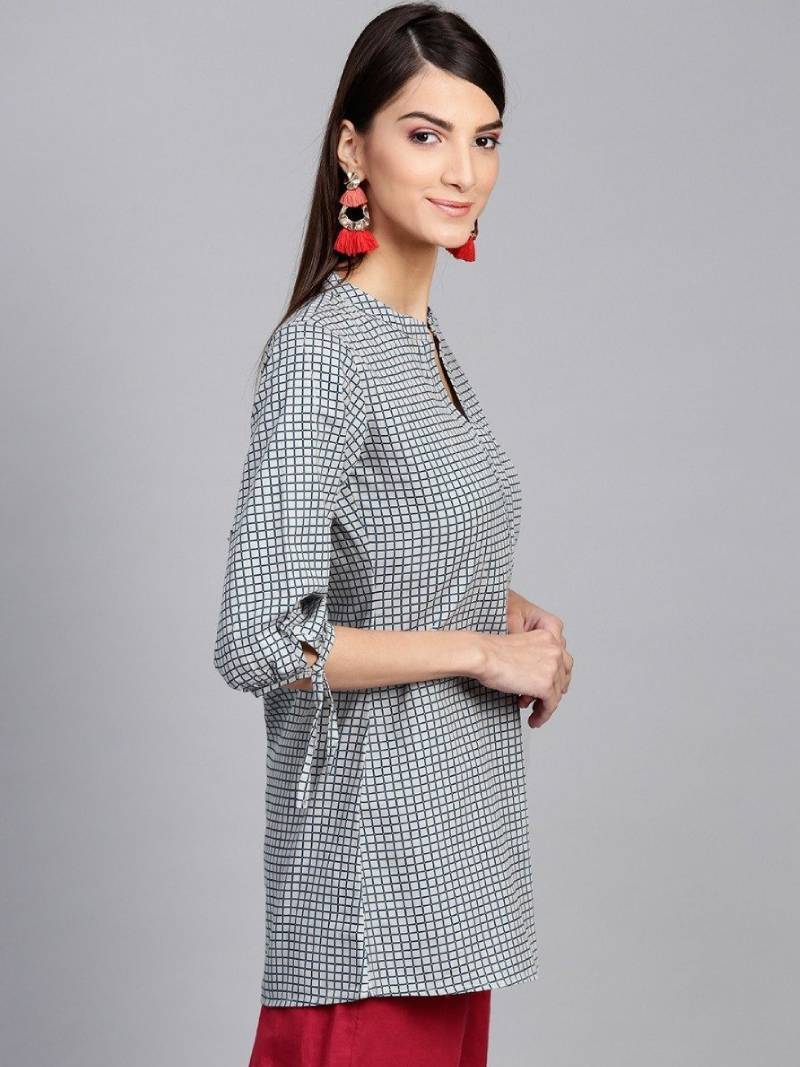 Grey Cotton Printed Aline Kurti
